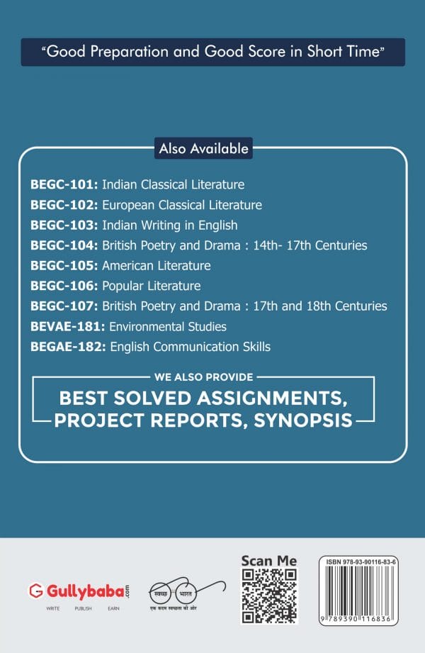 IGNOU BEGC-103 - Indian Writing in English, Latest CBCS Help Book Edition