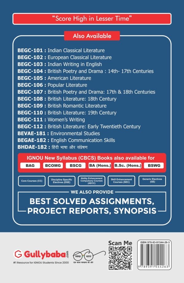 IGNOU BEGC-112 - British Literature: The Early 20th Century, Latest CBCS Help Book Edition