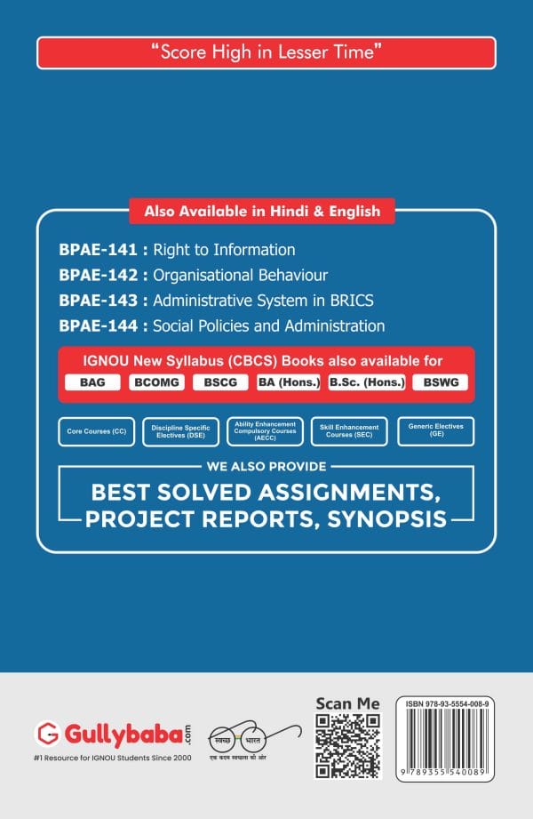 IGNOU BPAE-144 - Social Policies and Administration, Latest CBCS Help Book Edition