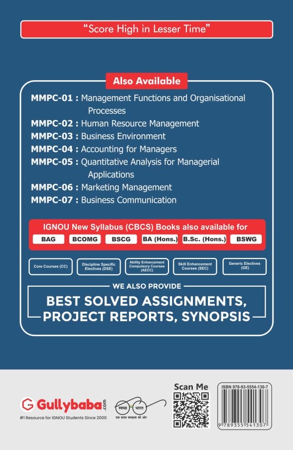 IGNOU MMPC-01 - Management Functions and Organisational Processes, Latest Help Book Edition