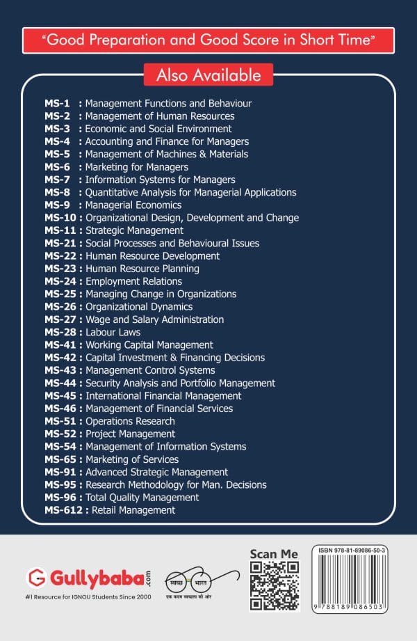 IGNOU MS-01 - Management Functions and Behaviour, Latest Help Book Edition